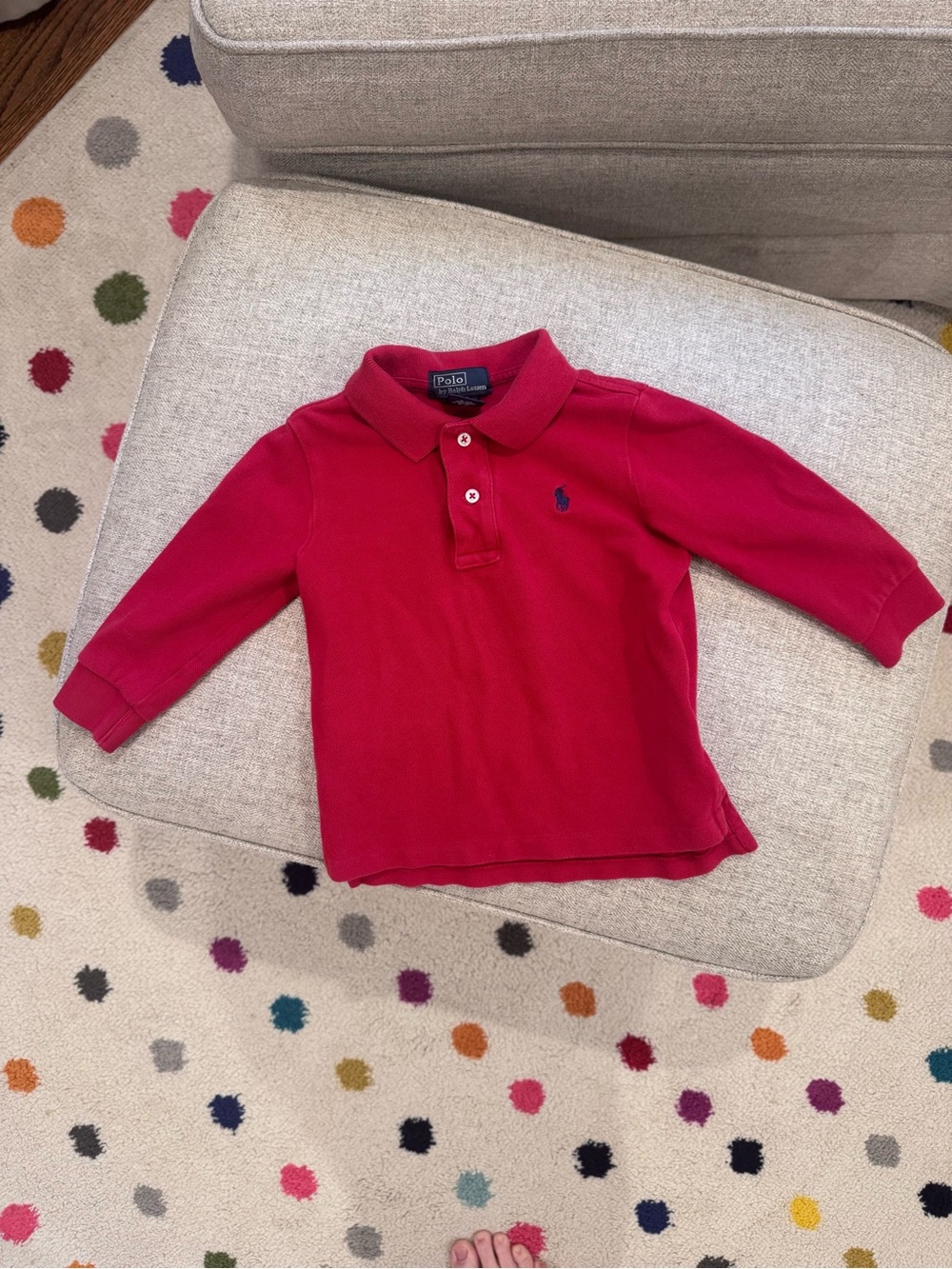 Ralph Lauren Kids Bright Red Long-Sleeve Polo with Navy Pony Size 24 mo